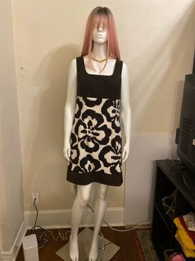 dressbarn Black and White Floral Panel Sleeveless Mini Dress